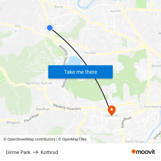Girme Park to Kothrud map