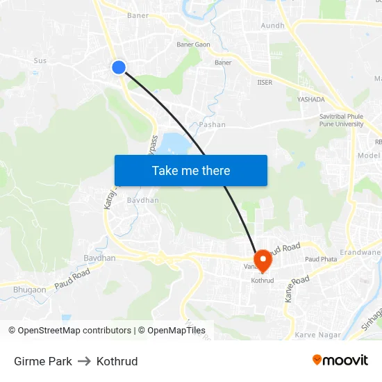 Girme Park to Kothrud map