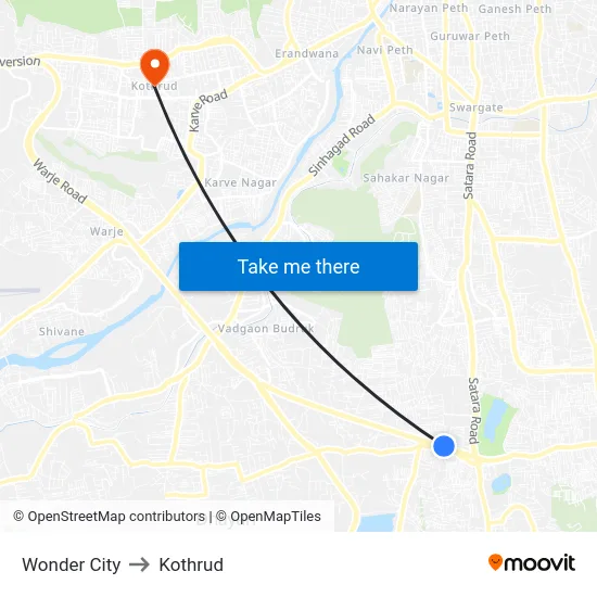 Wonder City to Kothrud map