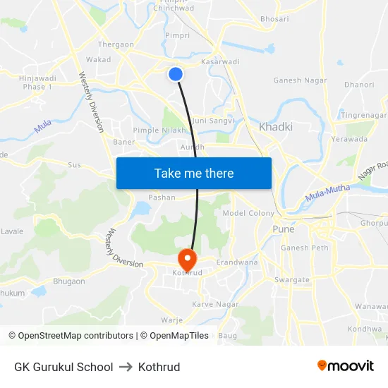 GK Gurukul School to Kothrud map