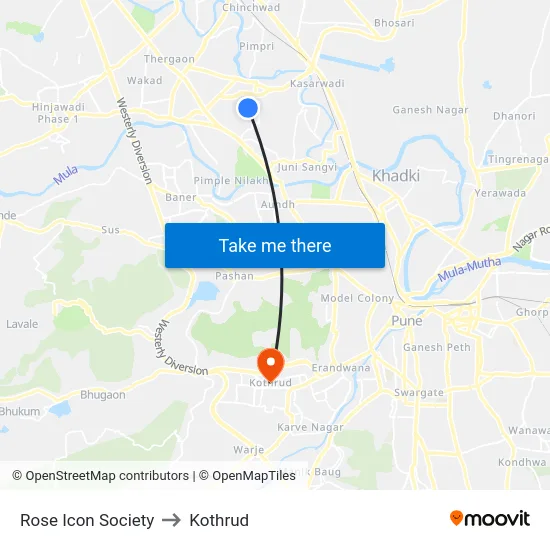 Rose Icon Society to Kothrud map