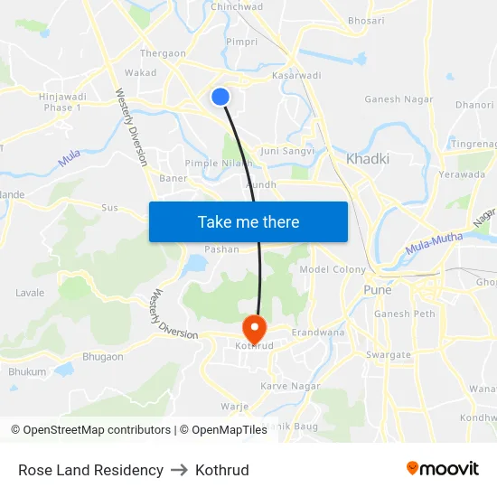 Rose Land Residency to Kothrud map