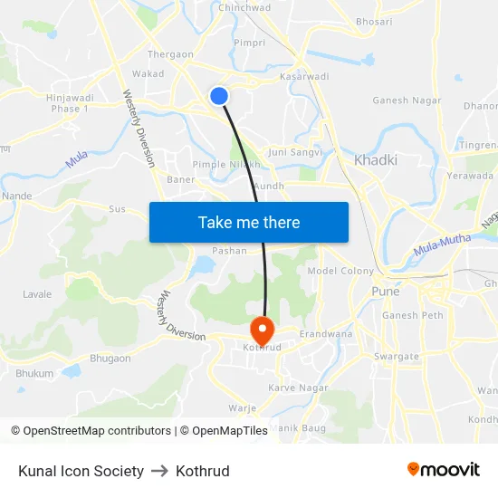 Kunal Icon Society to Kothrud map
