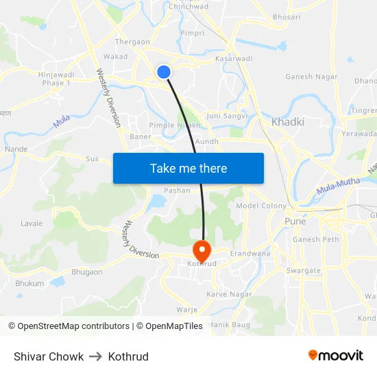 Shivar Chowk to Kothrud map
