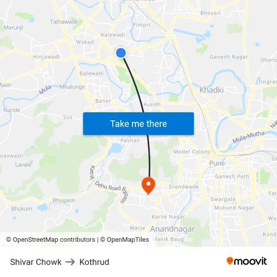 Shivar Chowk to Kothrud map