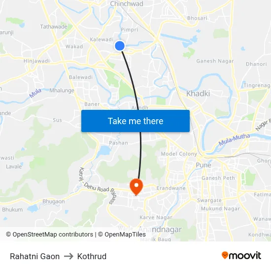 Rahatni Gaon to Kothrud map