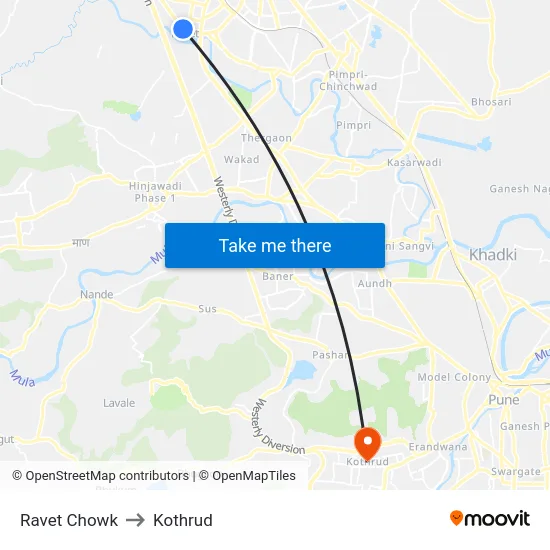 Ravet Chowk to Kothrud map