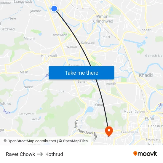 Ravet Chowk to Kothrud map