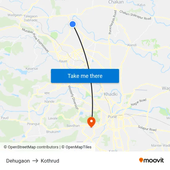 Dehugaon to Kothrud map