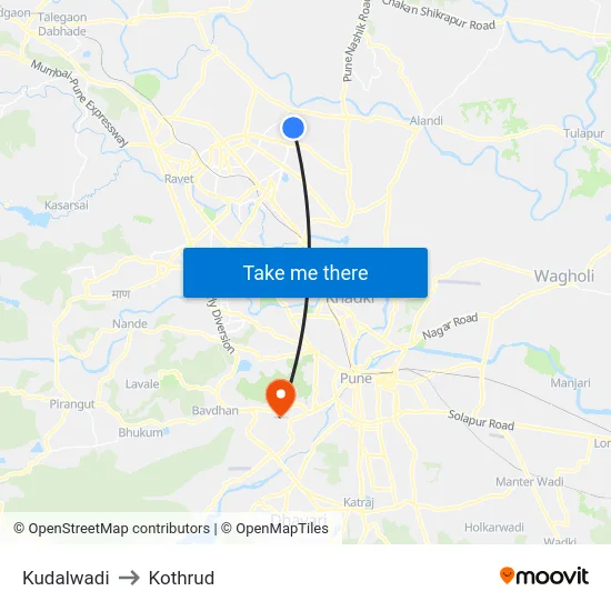 Kudalwadi to Kothrud map