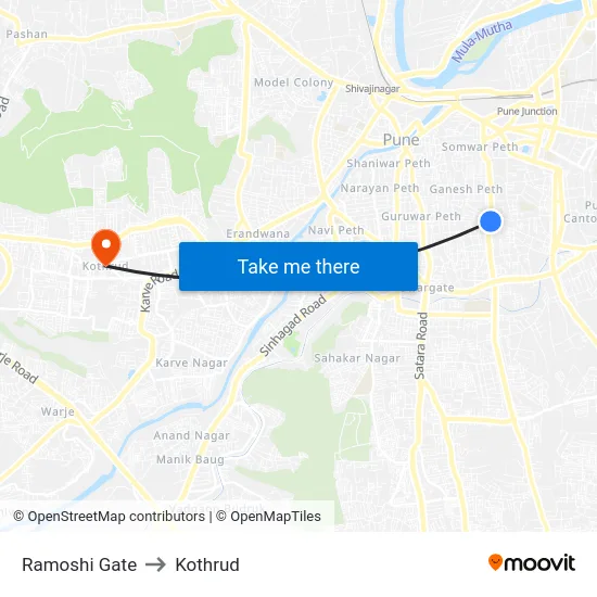 Ramoshi Gate to Kothrud map