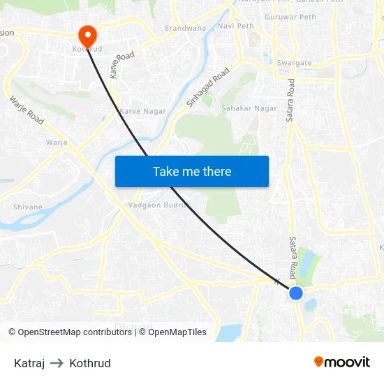 Katraj to Kothrud map
