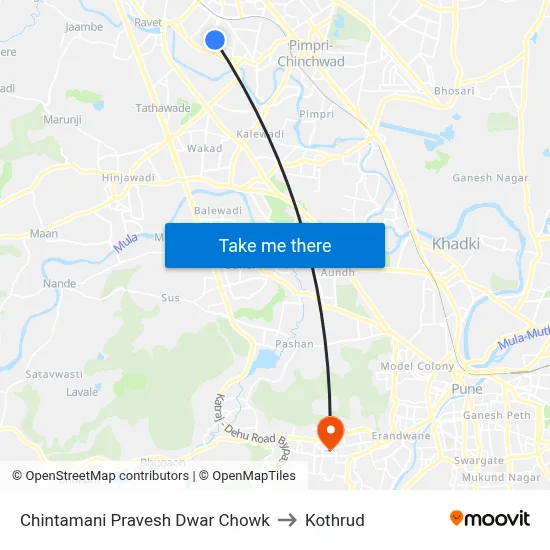 Chintamani Pravesh Dwar Chowk to Kothrud map