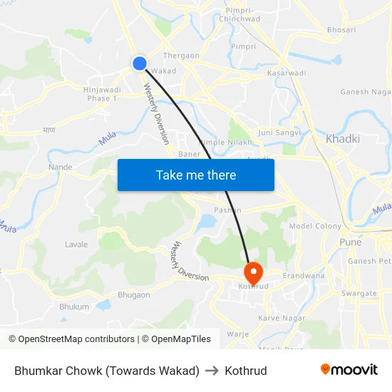 Bhumkar Chowk (Towards Wakad) to Kothrud map