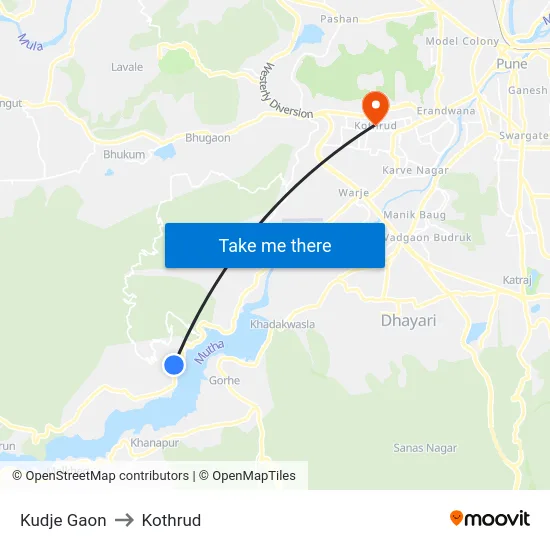 Kudje Gaon to Kothrud map