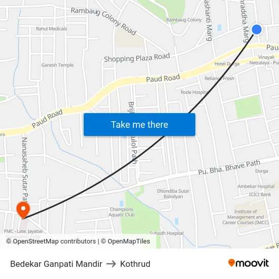 Bedekar Ganpati Mandir to Kothrud map