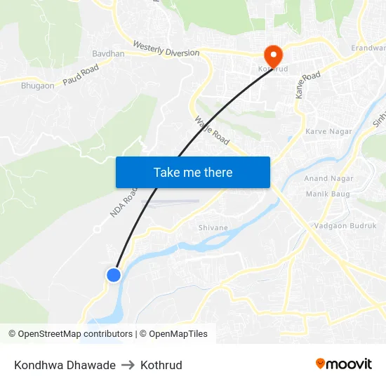 Kondhwa Dhawade to Kothrud map