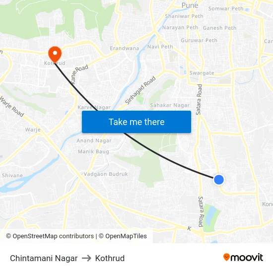 Chintamani Nagar to Kothrud map