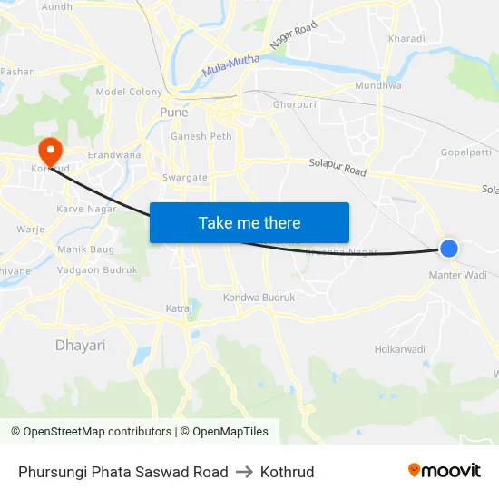 Phursungi Phata Saswad Road to Kothrud map