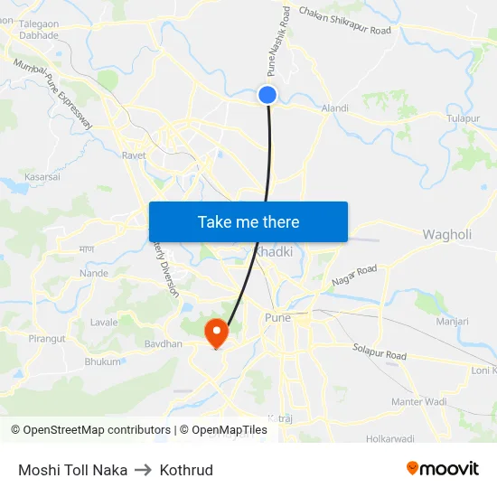 Moshi Toll Naka to Kothrud map