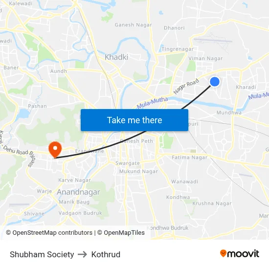 Shubham Society to Kothrud map