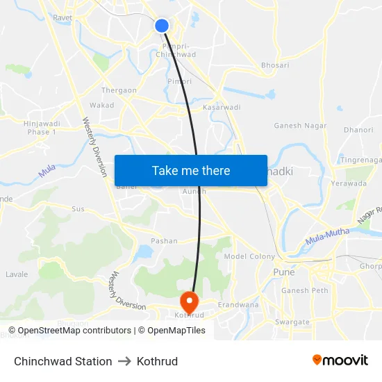 Chinchwad Station to Kothrud map