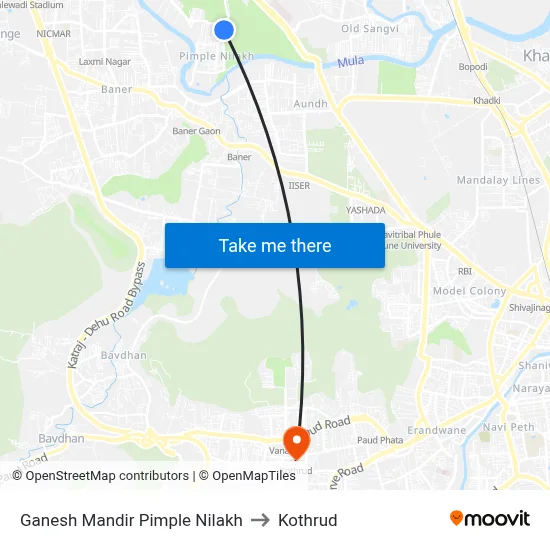 Ganesh Mandir Pimple Nilakh to Kothrud map