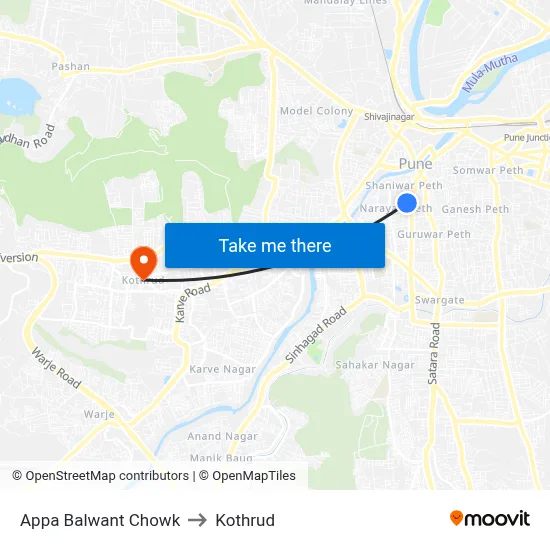 Appa Balwant Chowk to Kothrud map