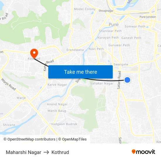 Maharshi Nagar to Kothrud map
