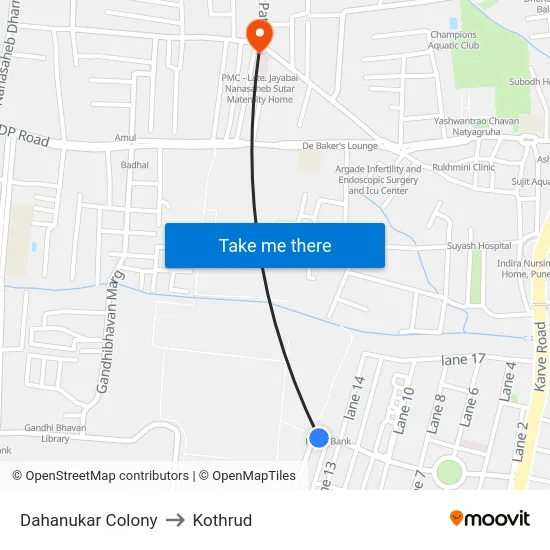 Dahanukar Colony to Kothrud map