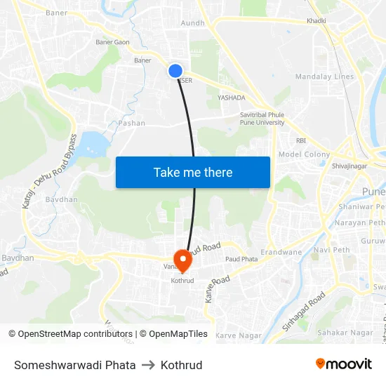Someshwarwadi Phata to Kothrud map