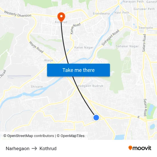 Narhegaon to Kothrud map