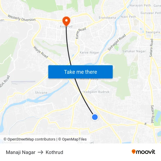 Manaji Nagar to Kothrud map