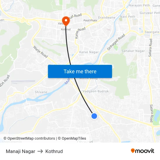 Manaji Nagar to Kothrud map