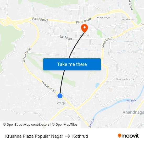 Krushna Plaza Popular Nagar to Kothrud map