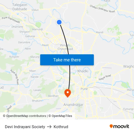 Devi Indrayani Society to Kothrud map