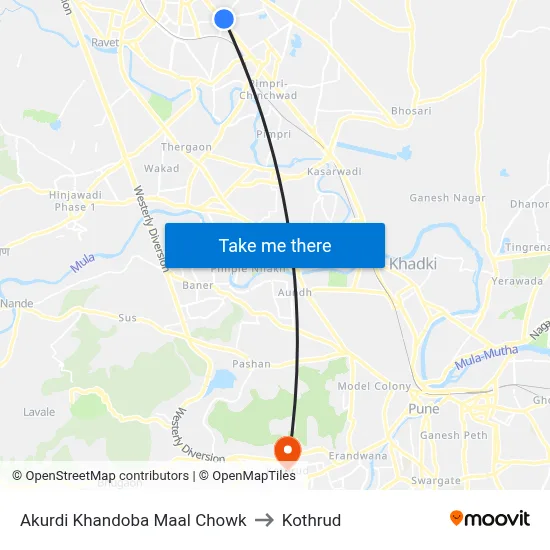 Akurdi Khandoba Maal Chowk to Kothrud map