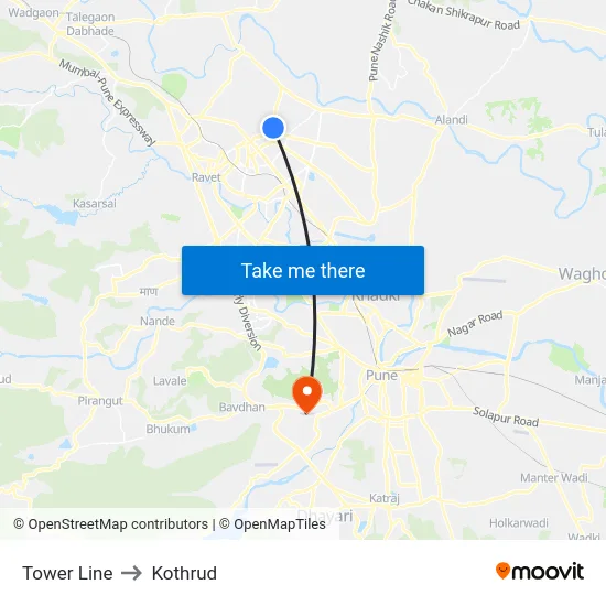 Tower Line to Kothrud map