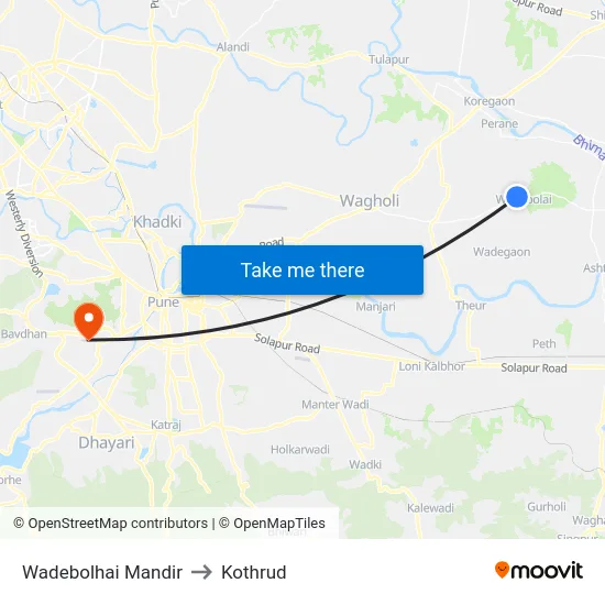 Wadebolhai Mandir to Kothrud map
