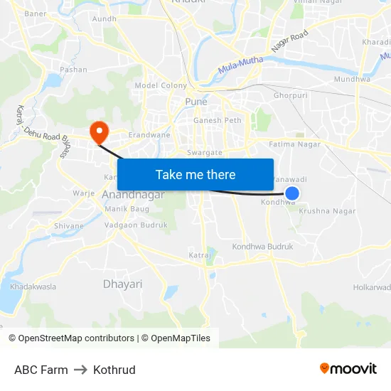 ABC Farm to Kothrud map
