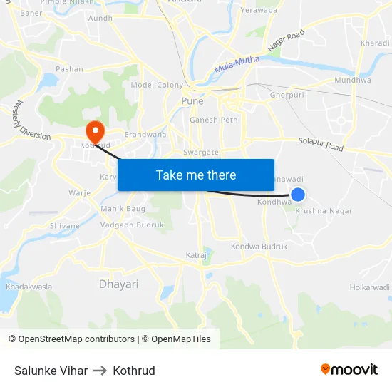 Salunke Vihar to Kothrud map