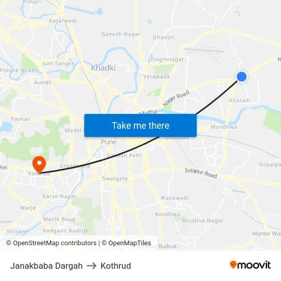 Janakbaba Dargah to Kothrud map