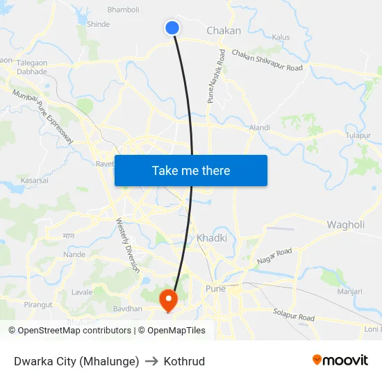 Dwarka City (Mhalunge) to Kothrud map