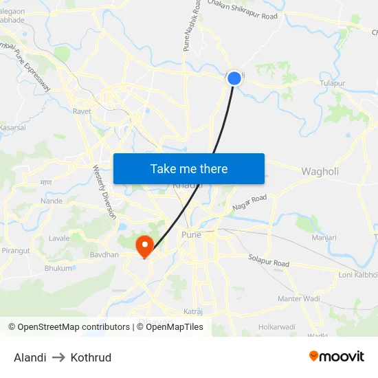 Alandi to Kothrud map