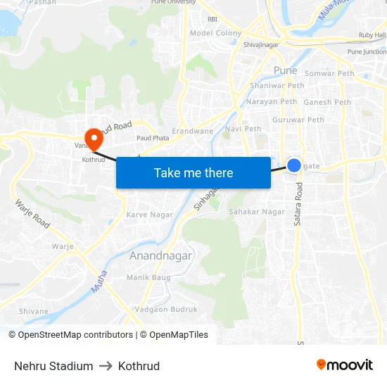 Nehru Stadium to Kothrud map