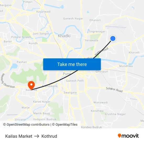 Kailas Market to Kothrud map