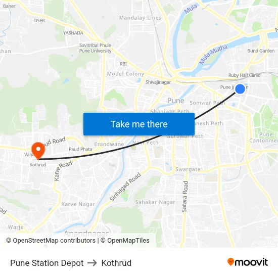 Pune Station Depot to Kothrud map
