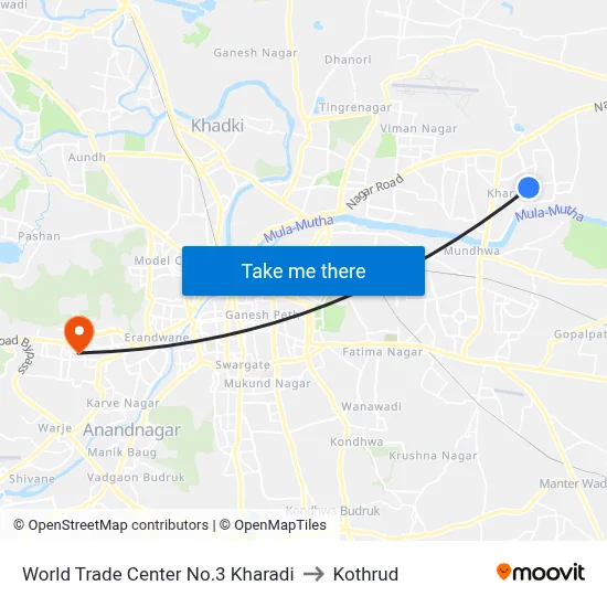 World Trade Center No.3 Kharadi to Kothrud map