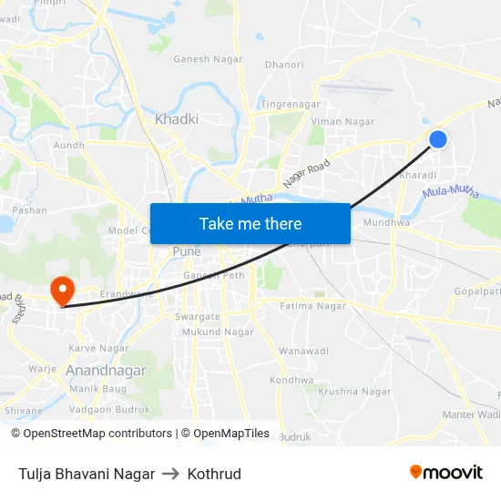 Tulja Bhavani Nagar to Kothrud map