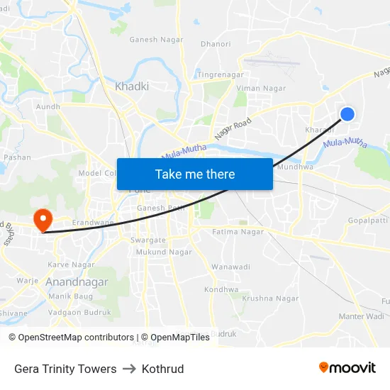 Gera Trinity Towers to Kothrud map